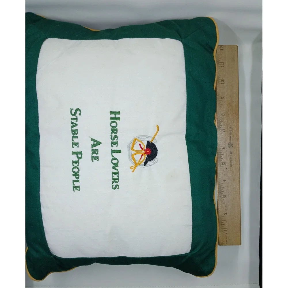 HORSE LOVERS ARE‎ STABLE PEOPLE Embroidered Rectangle Pillow w/ Yellow Piping